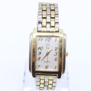 Vintage PS Watch Mens Silver & Gold Tone Stainless Steel Classic White Dial